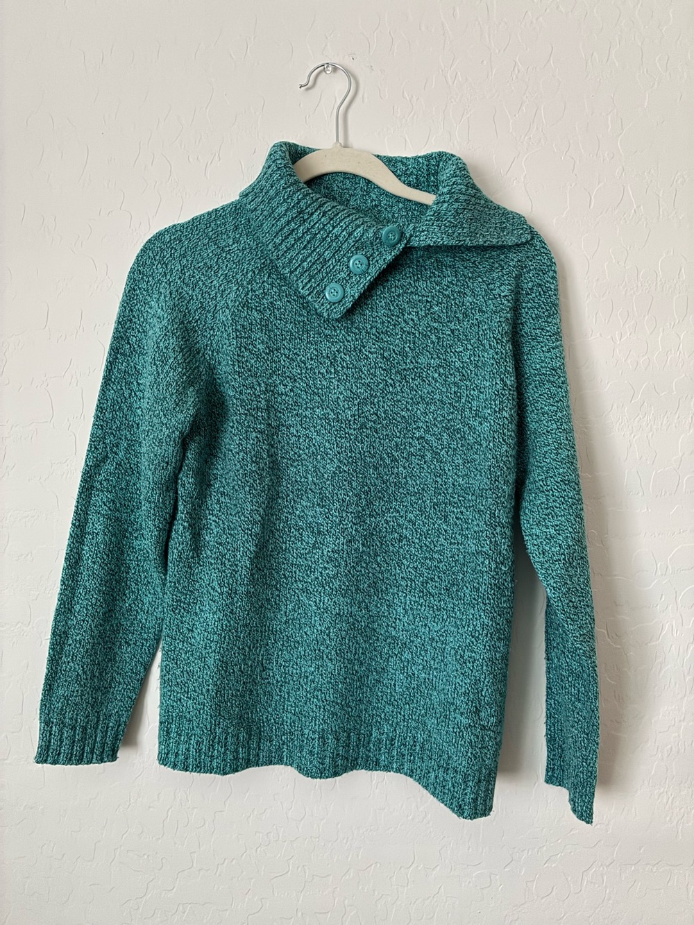 Karen Scott Teal Green Button-Collar Turtleneck Sweater